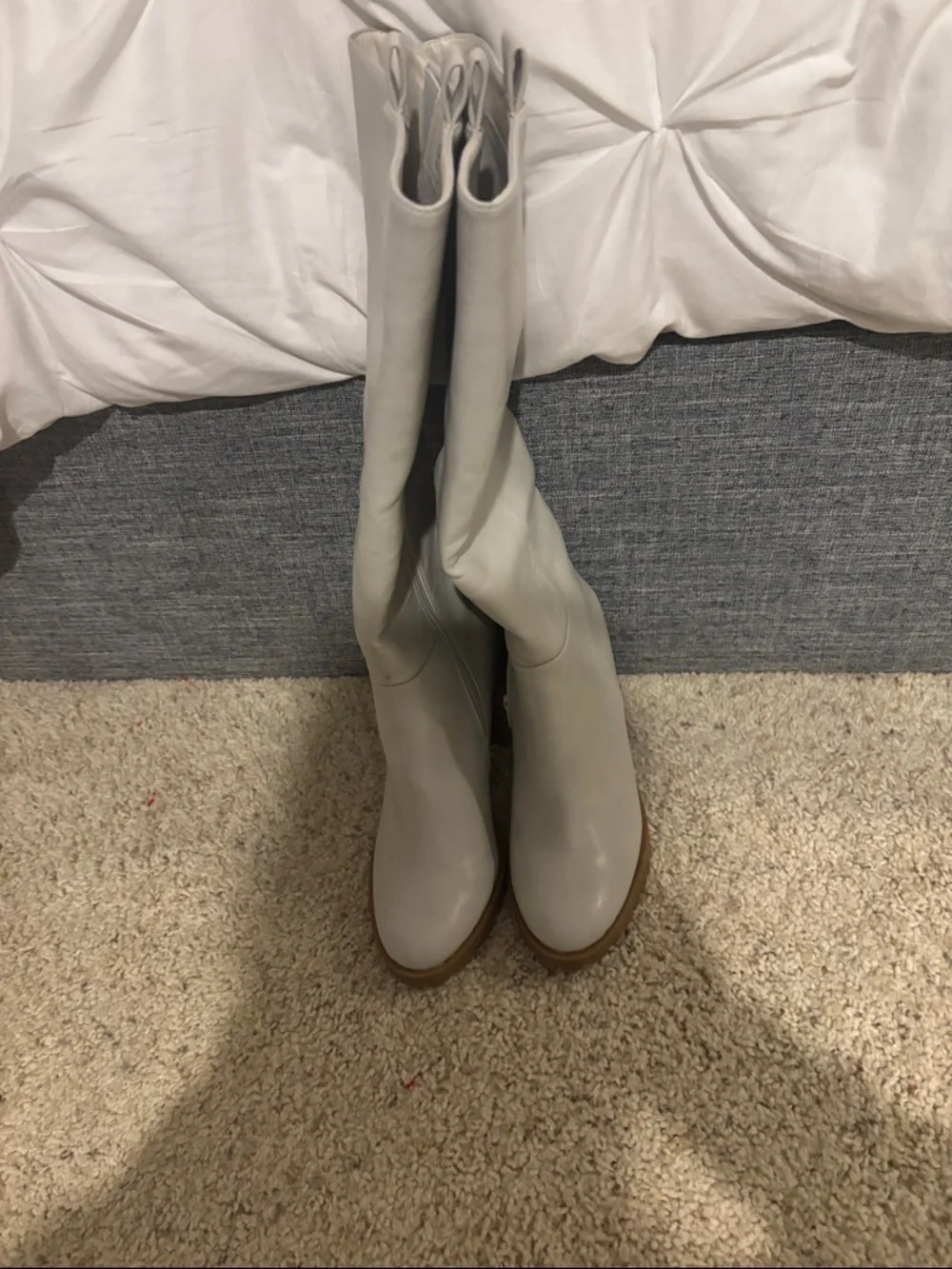 Matisse Over-the-Knee Boots in Light Gray with Tan Sole